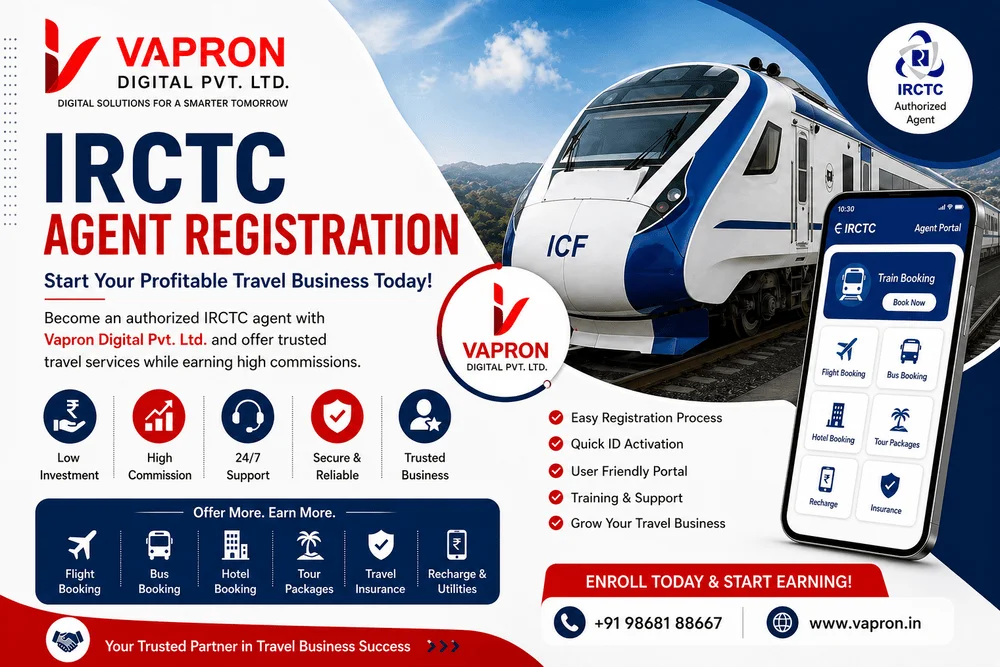 Start Your Travel Business with IRCTC Authorized Agent Registration – Vapron Digital Pvt. Ltd.